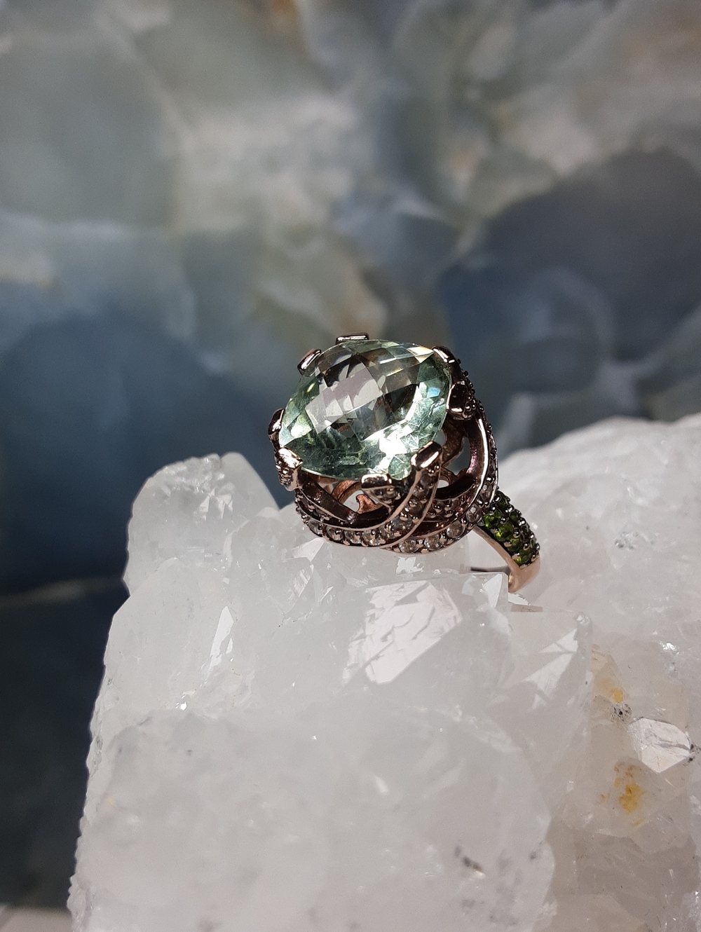 925, Rose Gold Over Sterling, Prasolite, Gemstone Ring.